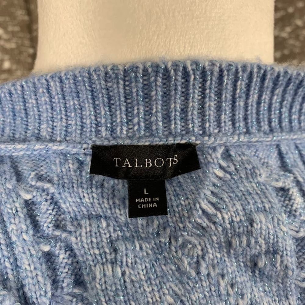 Talbots‎ Blue Crystal Beaded Crewneck Cardigan Knit Preppy Chic Women's L - Picture 6 of 8